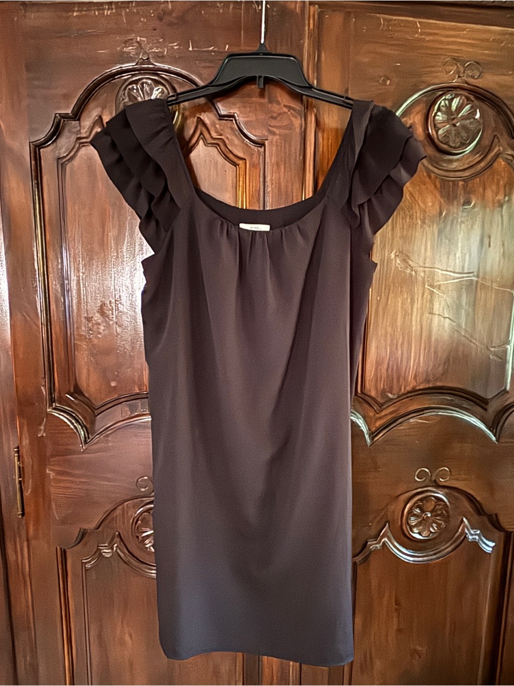 LOFT Black Mini Dress with Layered Ruffle Sleeves